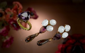 Pendientes y anillo con amatista